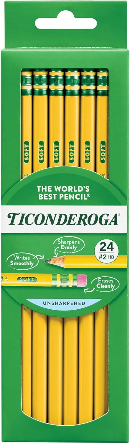 Ticonderoga #2 Wood-Cased Pencils, Black Barrel, Pack of 24