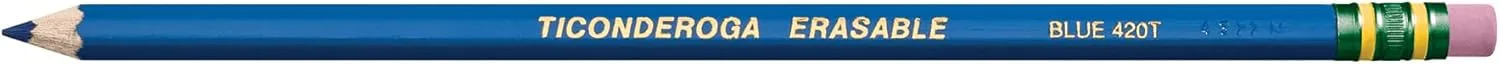 Ticonderoga Erasable Checking Wood-Cased Pencils, Pre-Sharpened, Blue, 12 Count