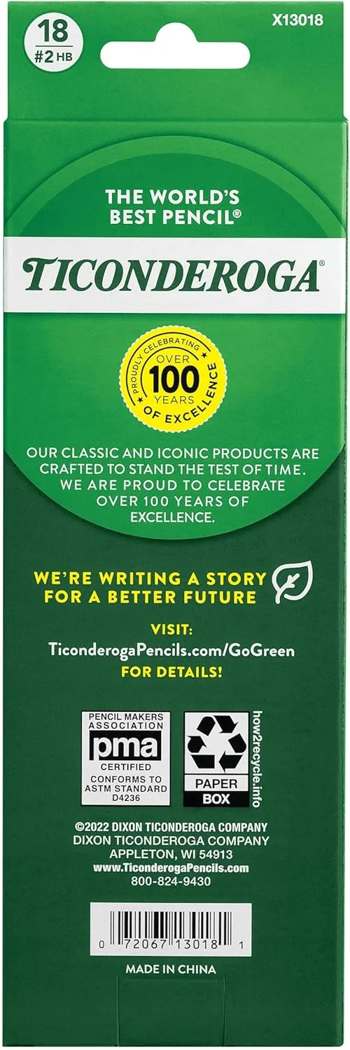 Ticonderoga Wood-Cased Pre-Sharpened #2 HB Soft Neon Pencils, 18 Count