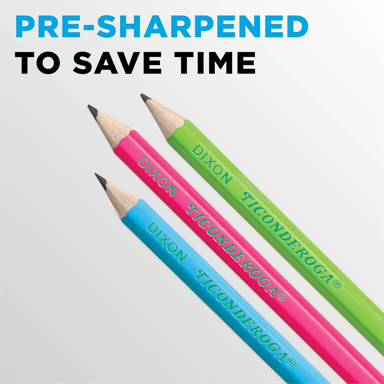 Ticonderoga Wood-Cased Pre-Sharpened #2 HB Soft Neon Pencils, 18 Count