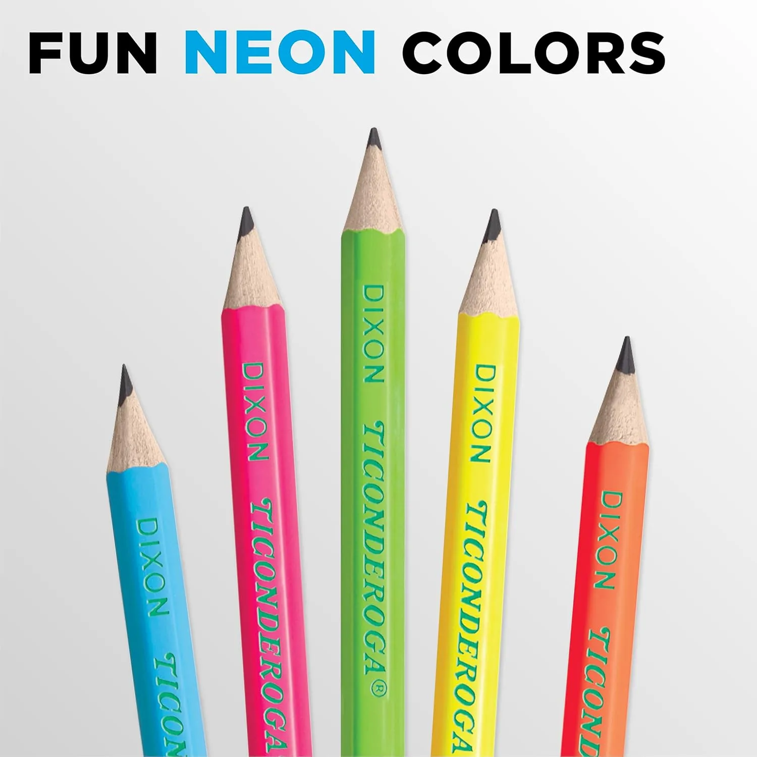 Ticonderoga Wood-Cased Pre-Sharpened #2 HB Soft Neon Pencils, 18 Count