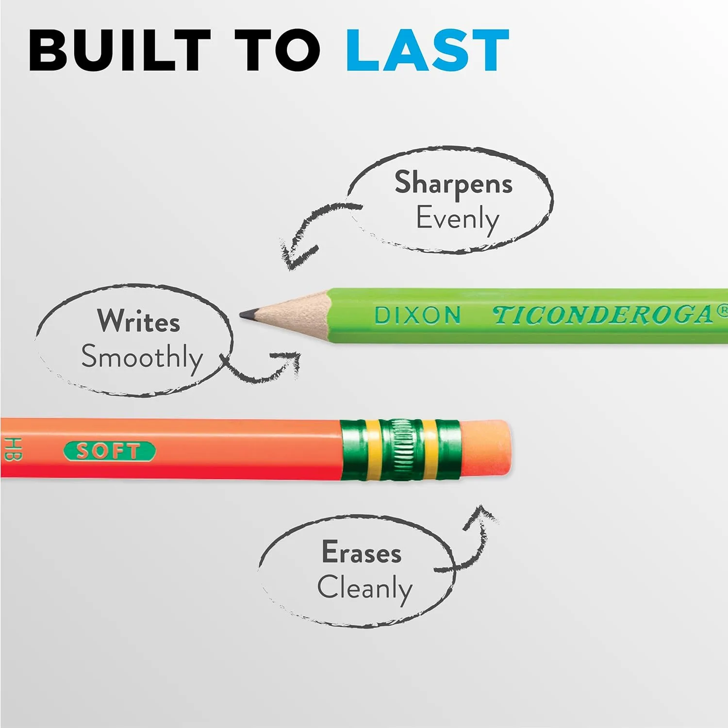 Ticonderoga Wood-Cased Pre-Sharpened #2 HB Soft Neon Pencils, 18 Count