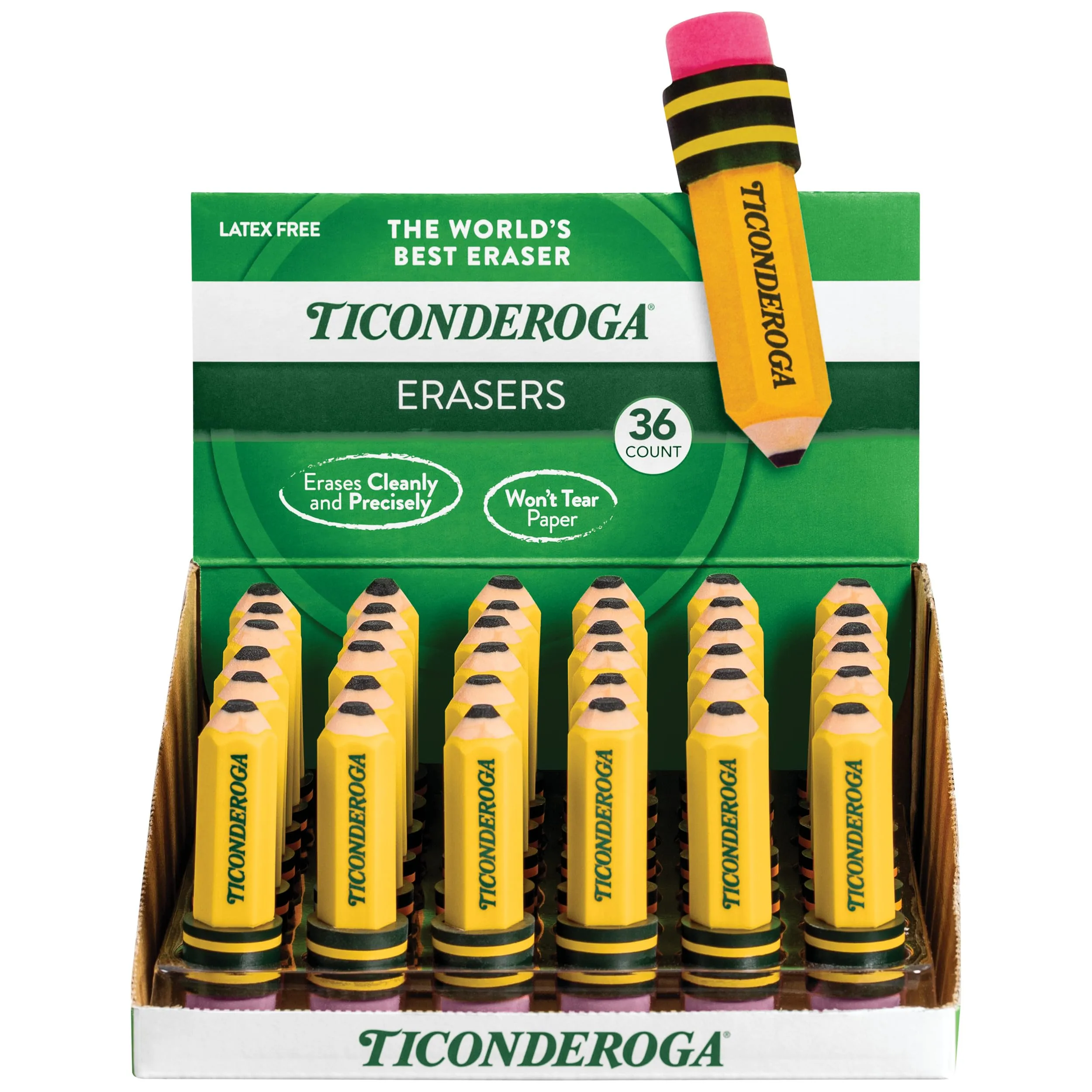 TICONDEROGA Erasers, Pencil Shaped, Latex-Free, Yellow