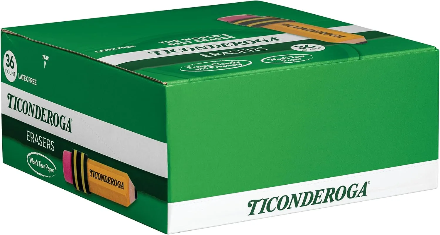 TICONDEROGA Erasers, Pencil Shaped, Latex-Free, Yellow