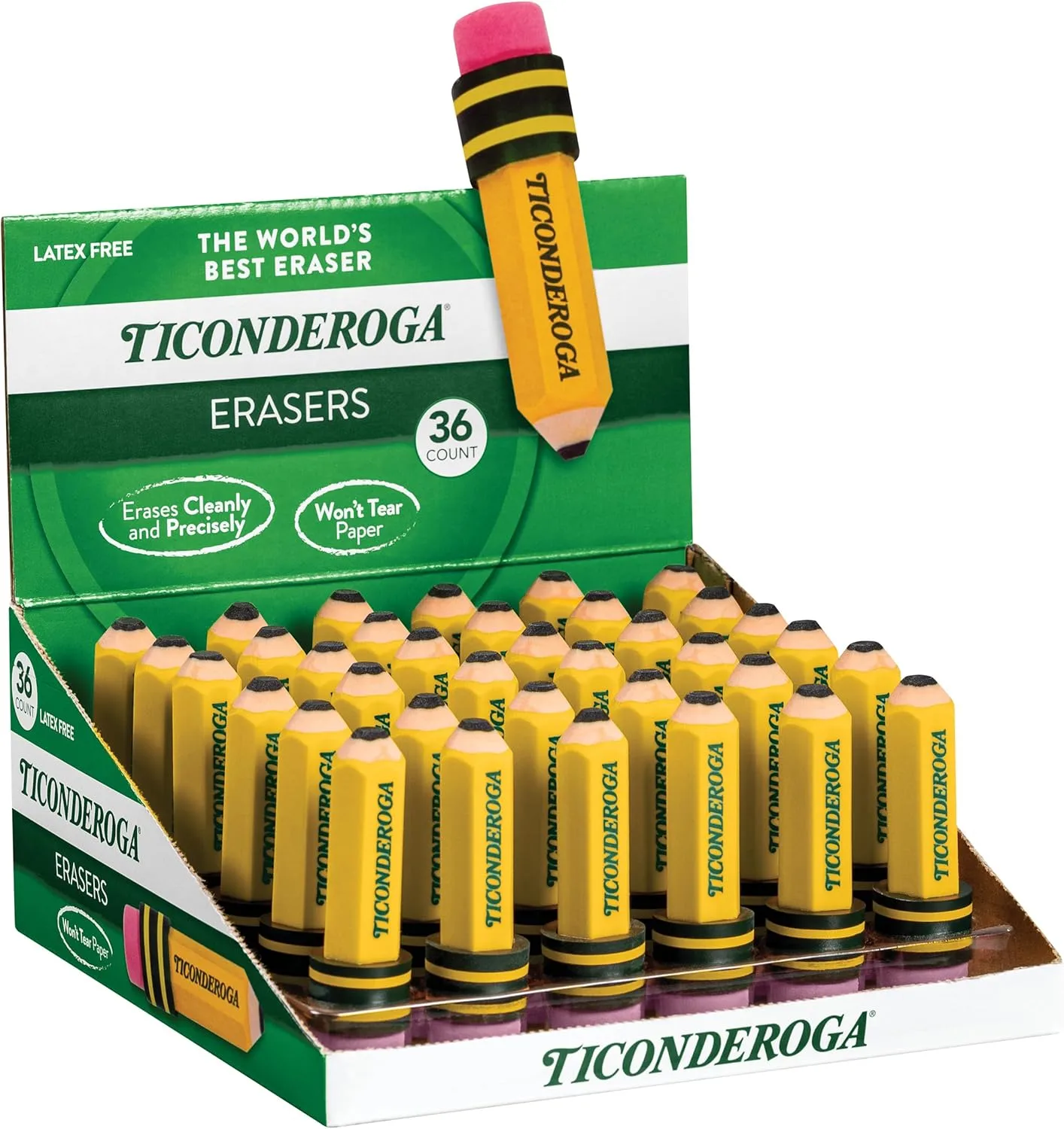 TICONDEROGA Erasers, Pencil Shaped, Latex-Free, Yellow