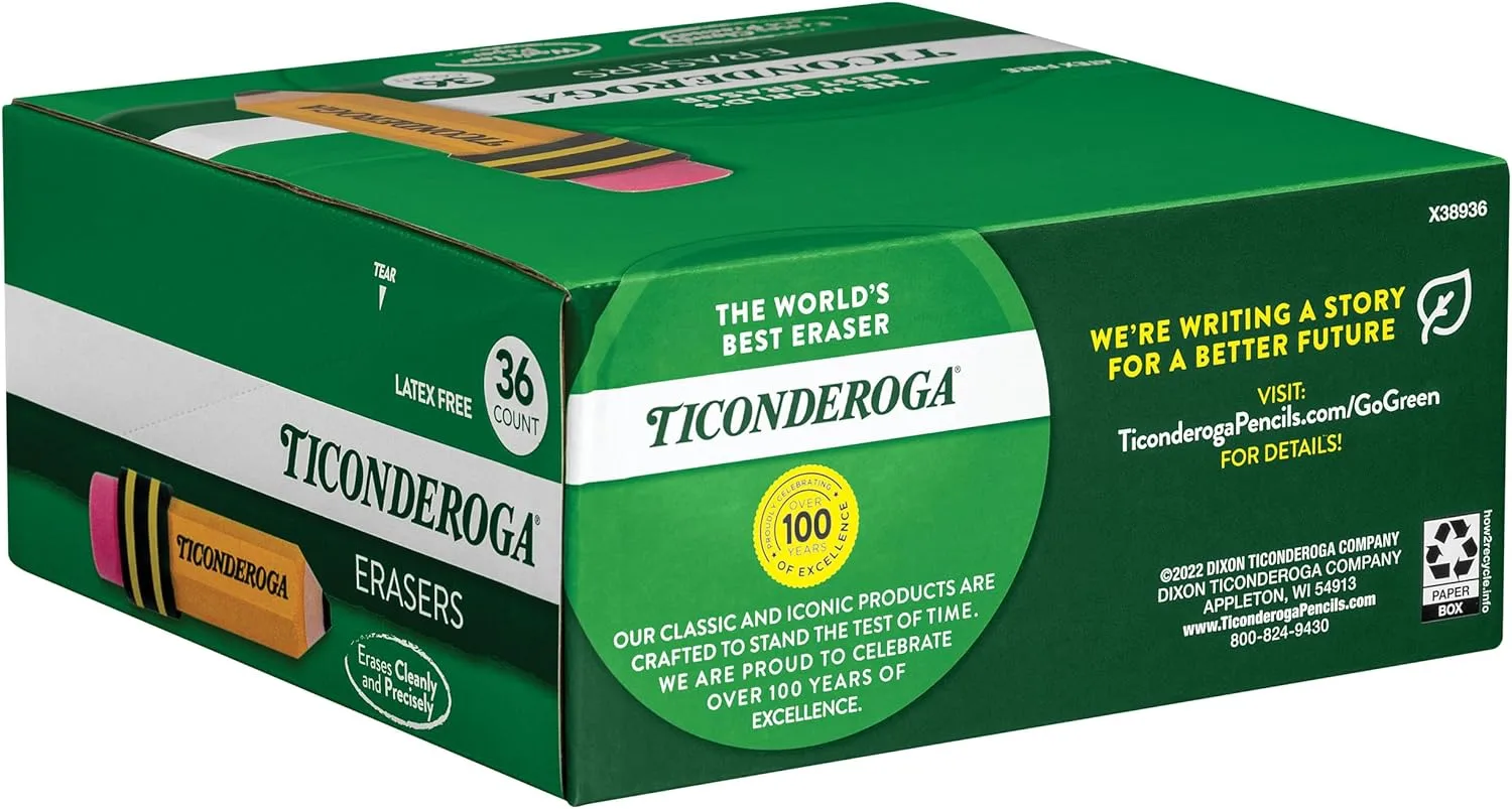 TICONDEROGA Erasers, Pencil Shaped, Latex-Free, Yellow