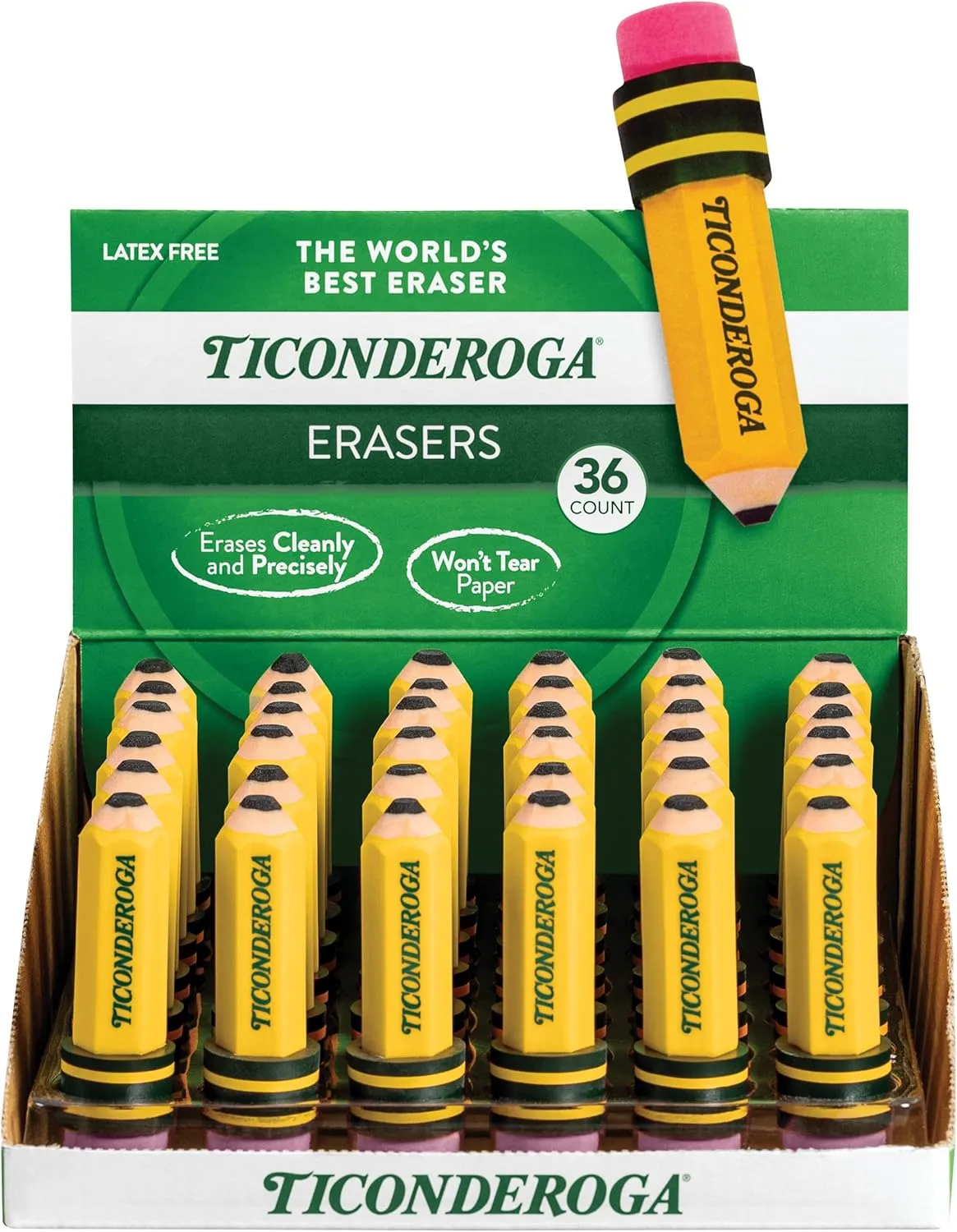 TICONDEROGA Erasers, Pencil Shaped, Latex-Free, Yellow