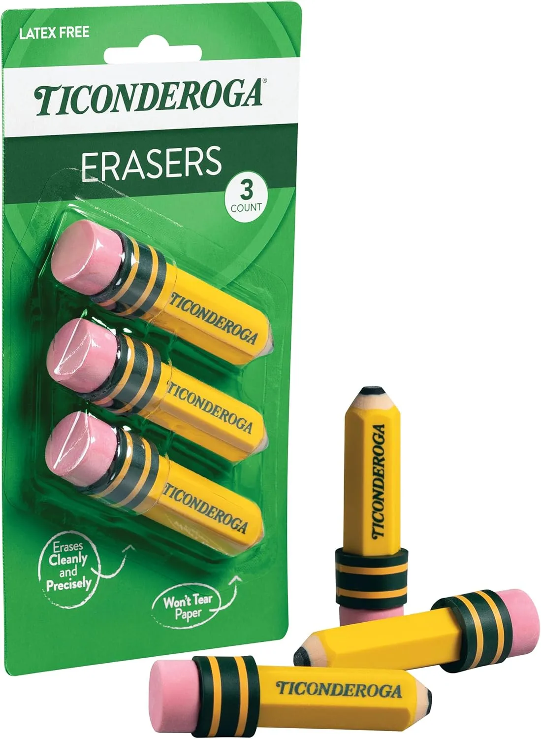 TICONDEROGA Erasers, Pencil Shaped, Latex-Free, Yellow