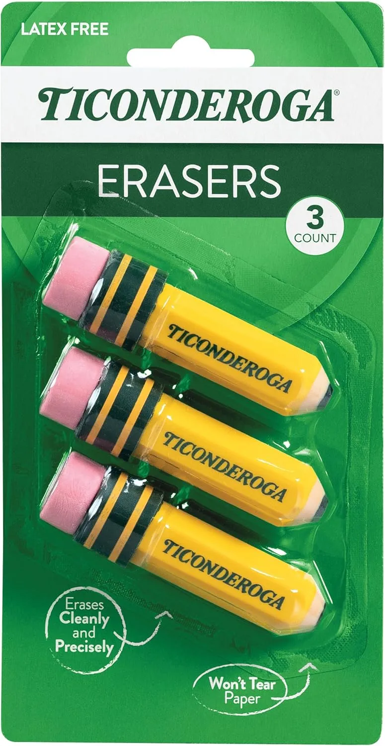 TICONDEROGA Erasers, Pencil Shaped, Latex-Free, Yellow