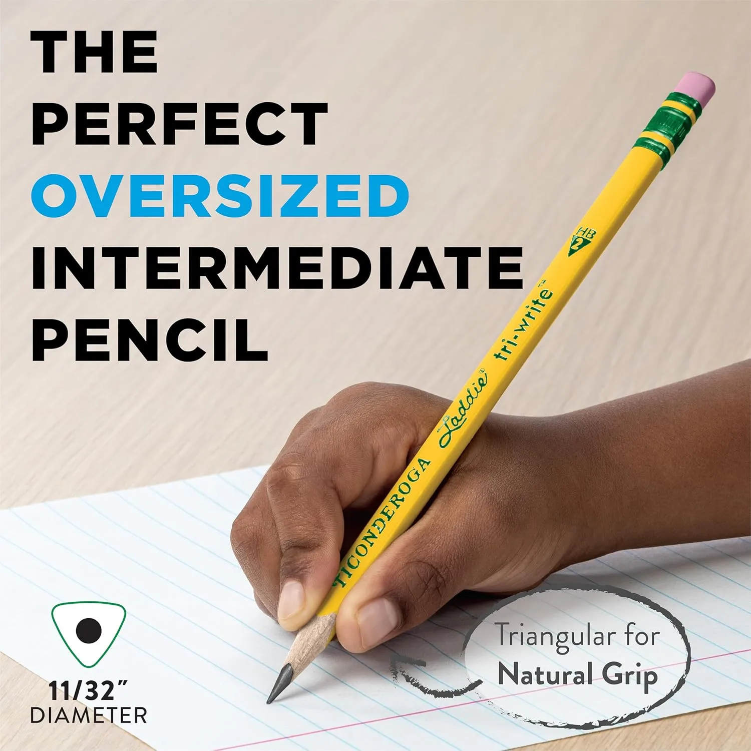 Ticonderoga® Tri-Write Pencils, With Erasers, #2 Lead, Yellow, Pack Of 36