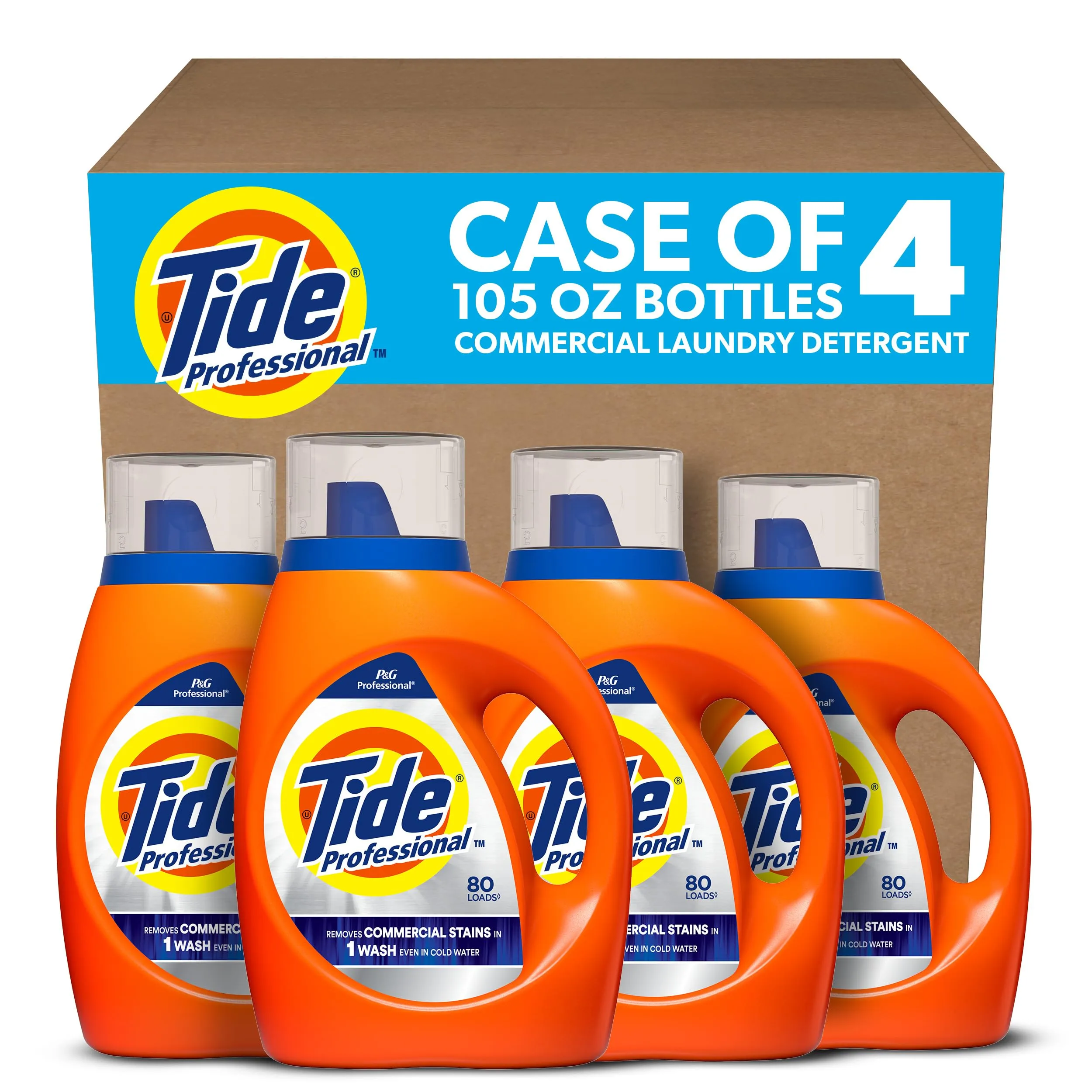 Tide Professional Commercial Liquid Laundry Detergent, Floral, 105 Fl oz, 80 Loads (4-Pack)