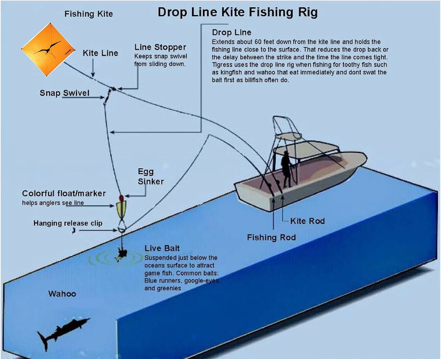 Tigress Kite Fishing Line Markers, 3 Included Weighted Medium Markers