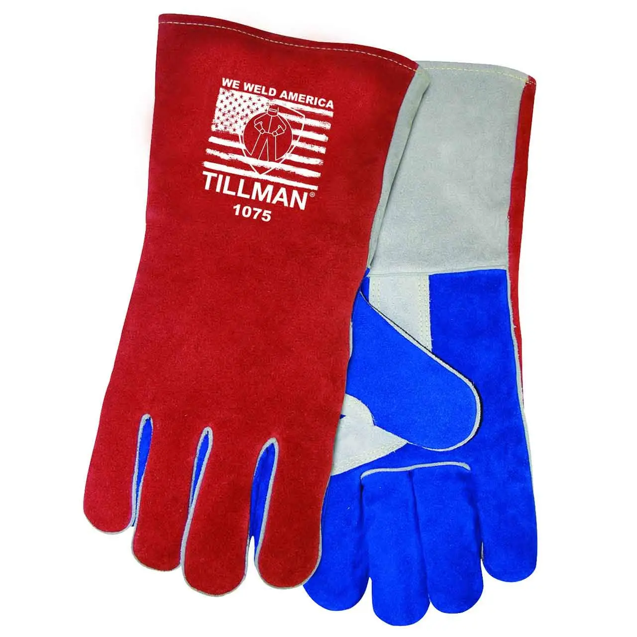 Tillman 1075 We Weld America Premium Side Split Cowhide Welding Gloves - Large Large Red