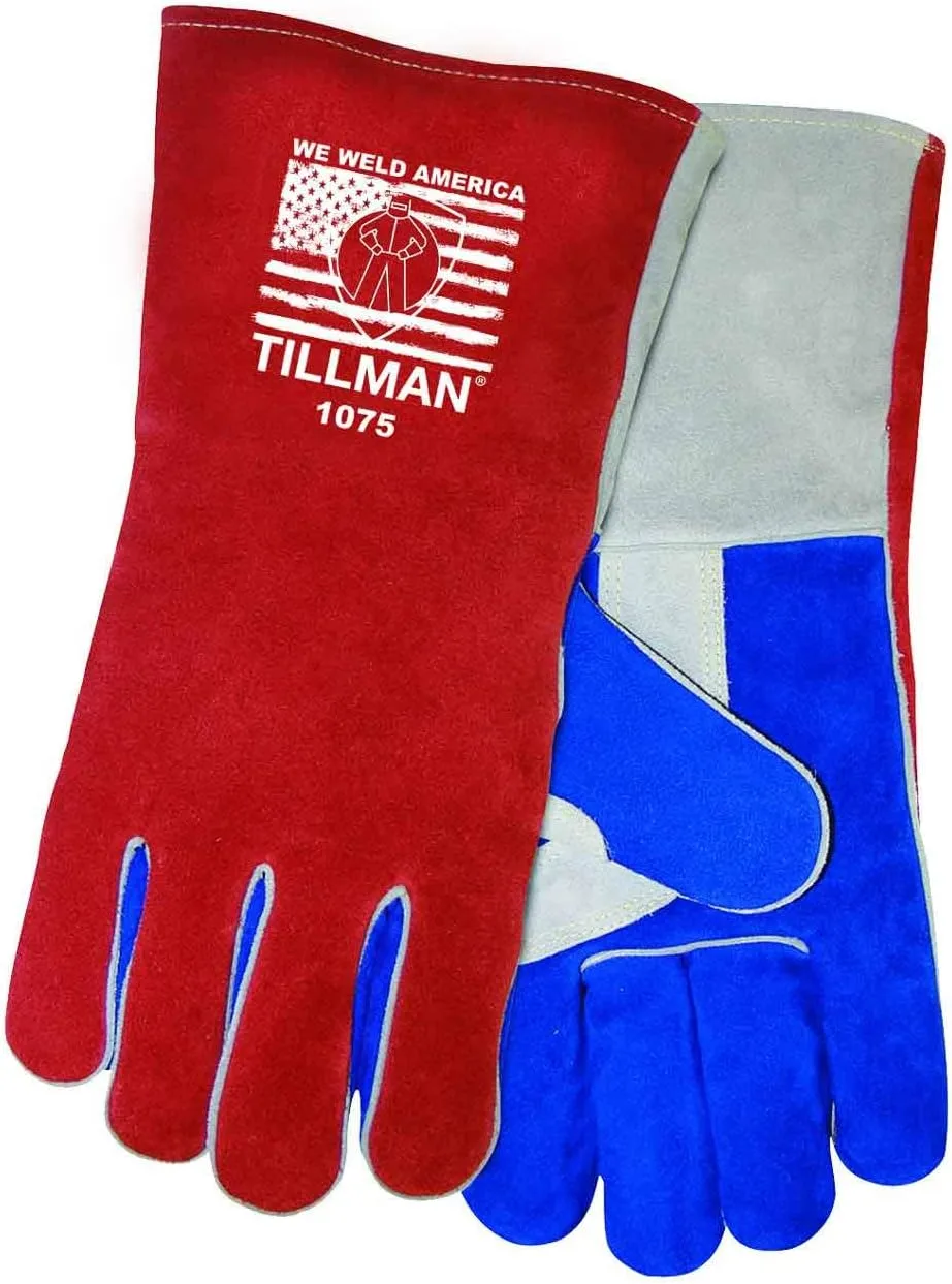 Tillman 1075 We Weld America Premium Side Split Cowhide Welding Gloves - Large Large Red