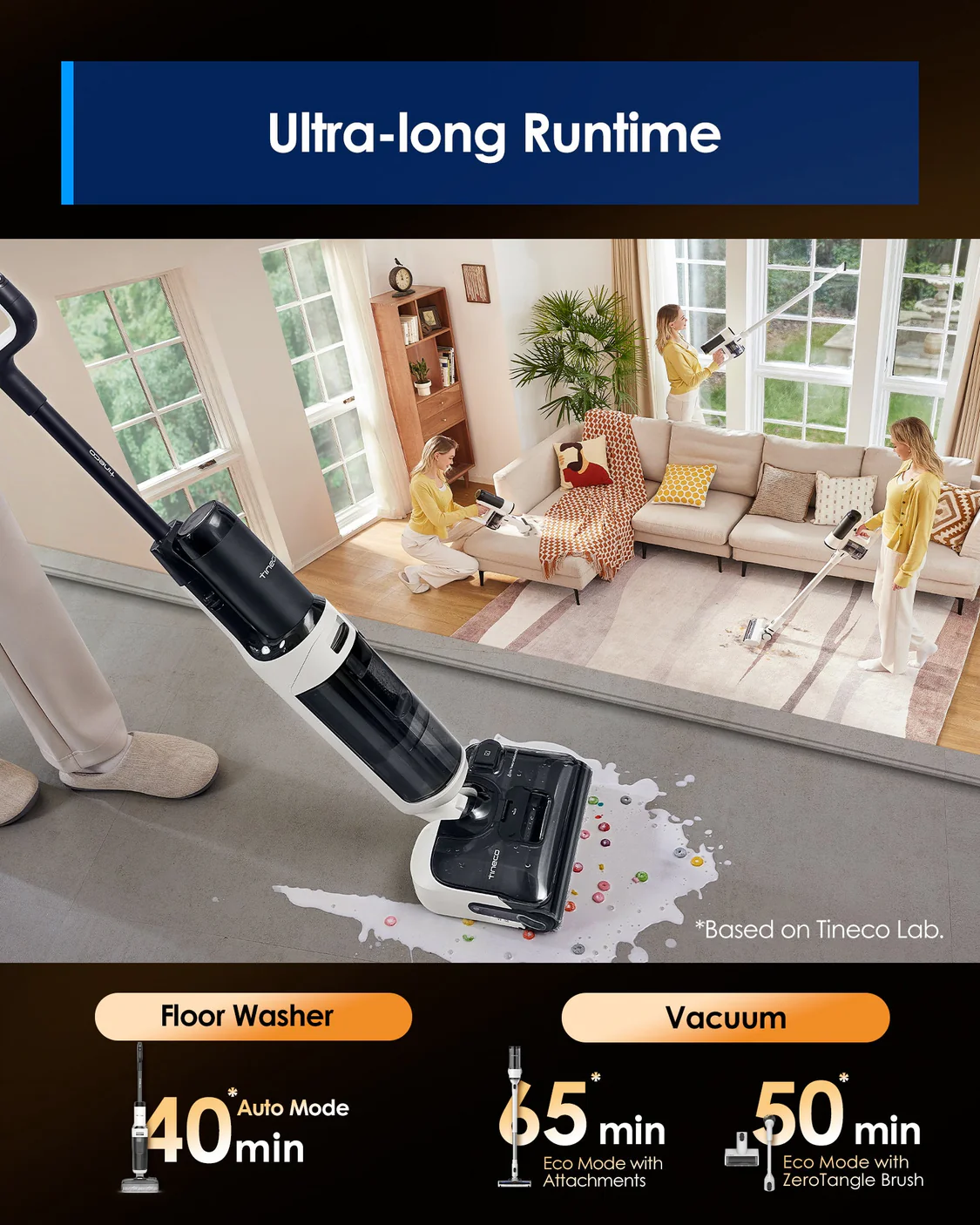 Tineco Floor One Switch S6 Stretch - 65min, Smart 180° Lay Flat Wet Dry Cordless Vacuum Floor Washer & Mop Stick