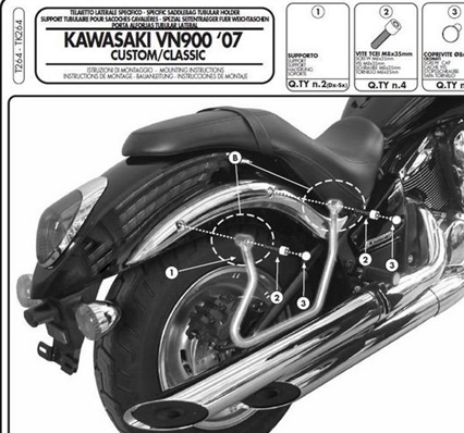 KAPPA KAWA SOFT PANNIER BRACKET TK264 - VN 900 CUSTOM / CLASSIC (06-08)