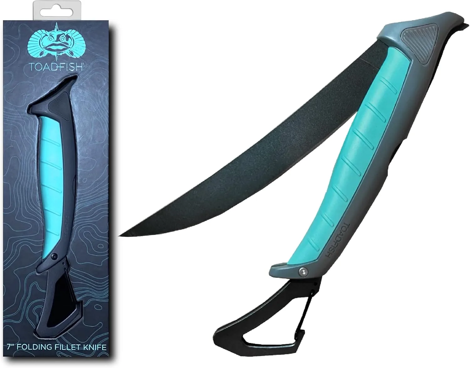 Toadfish Stowaway Fillet Knife, 8.5'' Razor Sharp Stainless-Steel Blade, Built-In Carabiner and Sheath, Non-Slip Handle