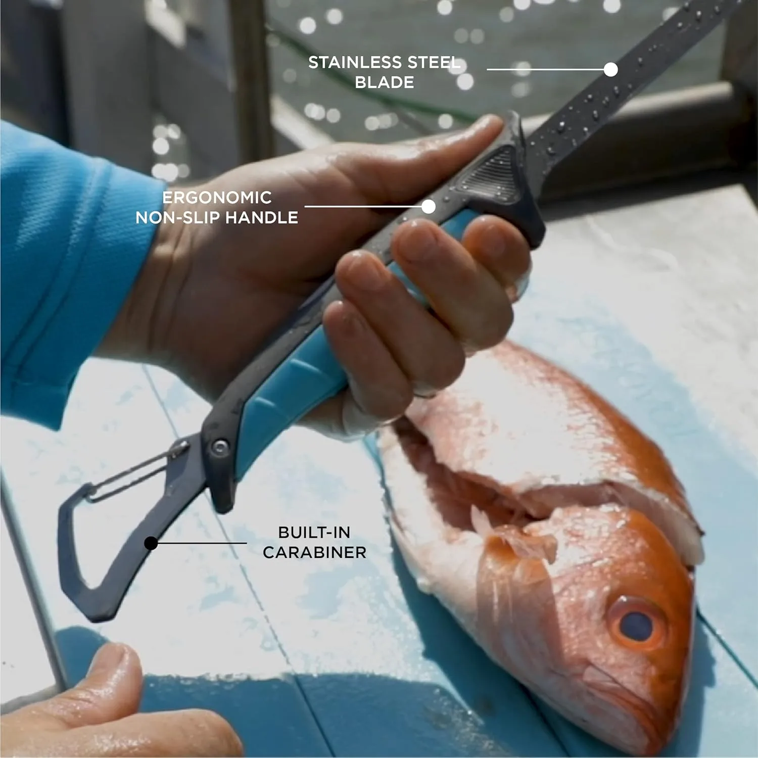 Toadfish Stowaway Fillet Knife, 8.5'' Razor Sharp Stainless-Steel Blade, Built-In Carabiner and Sheath, Non-Slip Handle