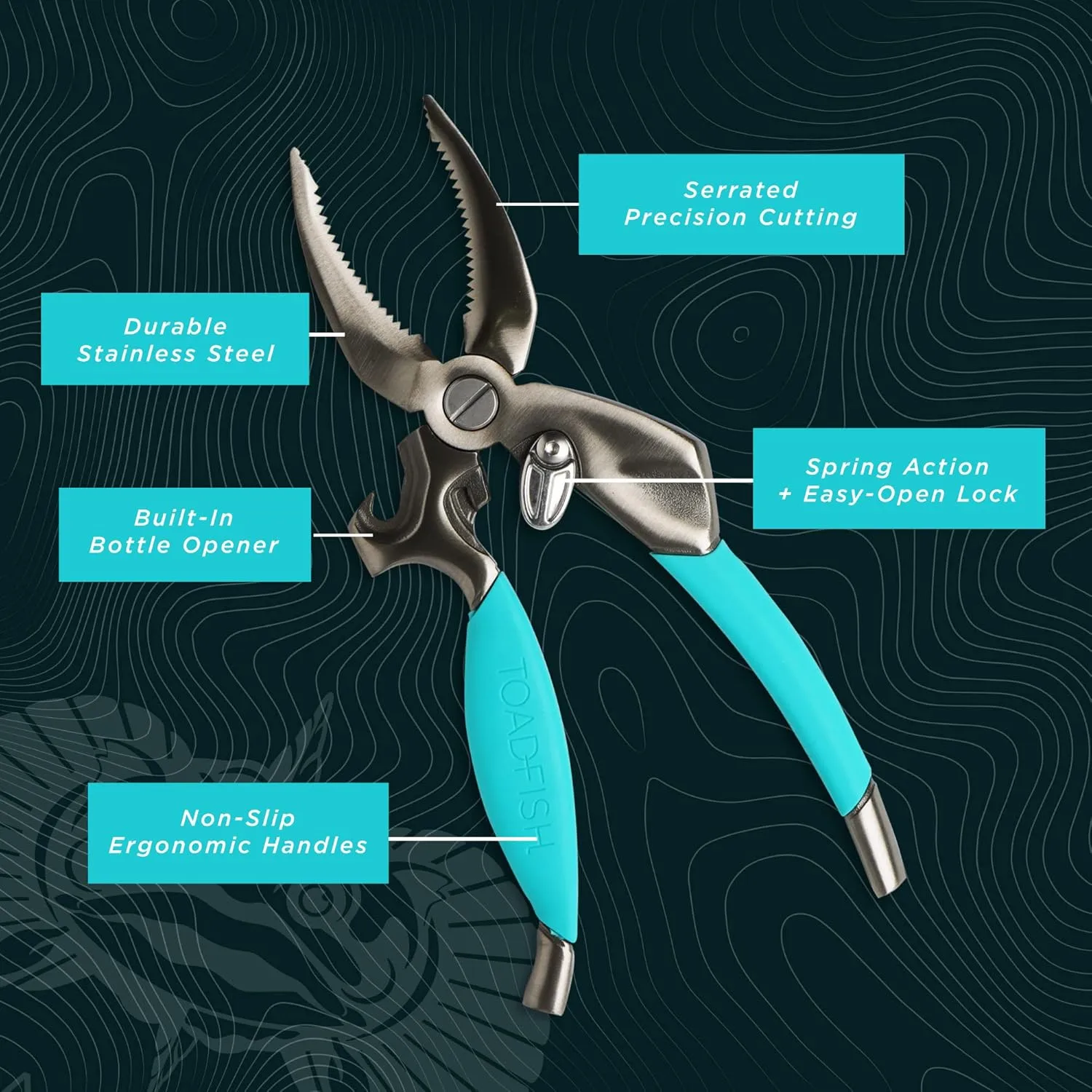 Toadfish Crab Leg Cracker Tool - Seafood Shell Cracking Tool - Stainless Steel Serrated Cutter - Ergonomic Non-Slip Grip