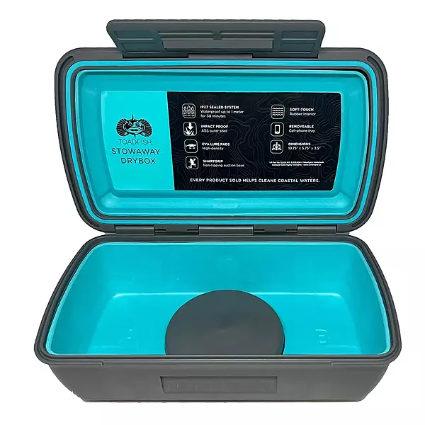 Toadfish Drybox - Waterproof IPX7 Sealed - EVA Lure Pads - Cell Phone Tray - Impact Proof - Smartgrip - Boat/Kayak/SUP Box