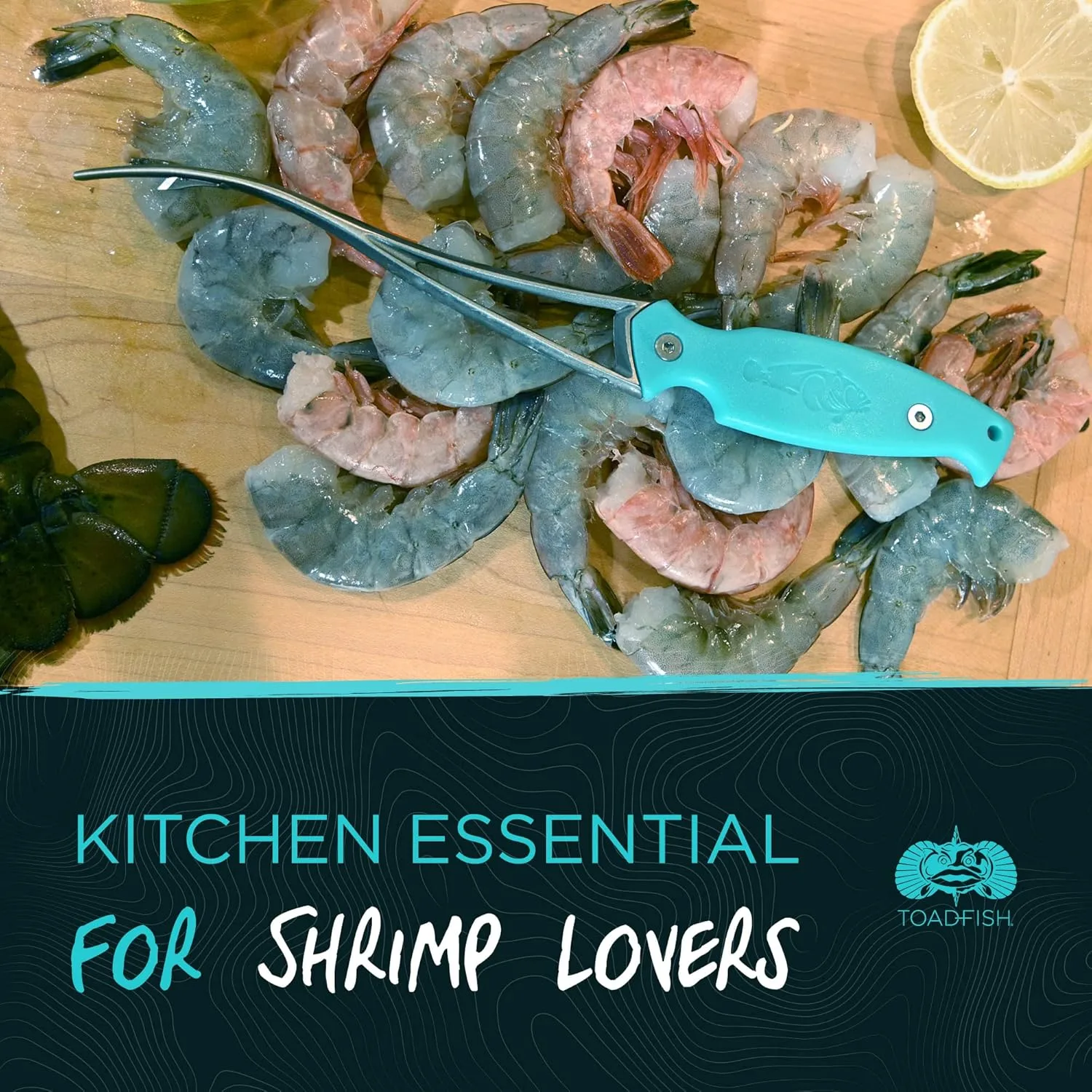 Toadfish Shrimp Deveiner Tool - Prawn & Seafood Peeler - Frogmore Shrimp Cleaner - Steel Butterfly Blade