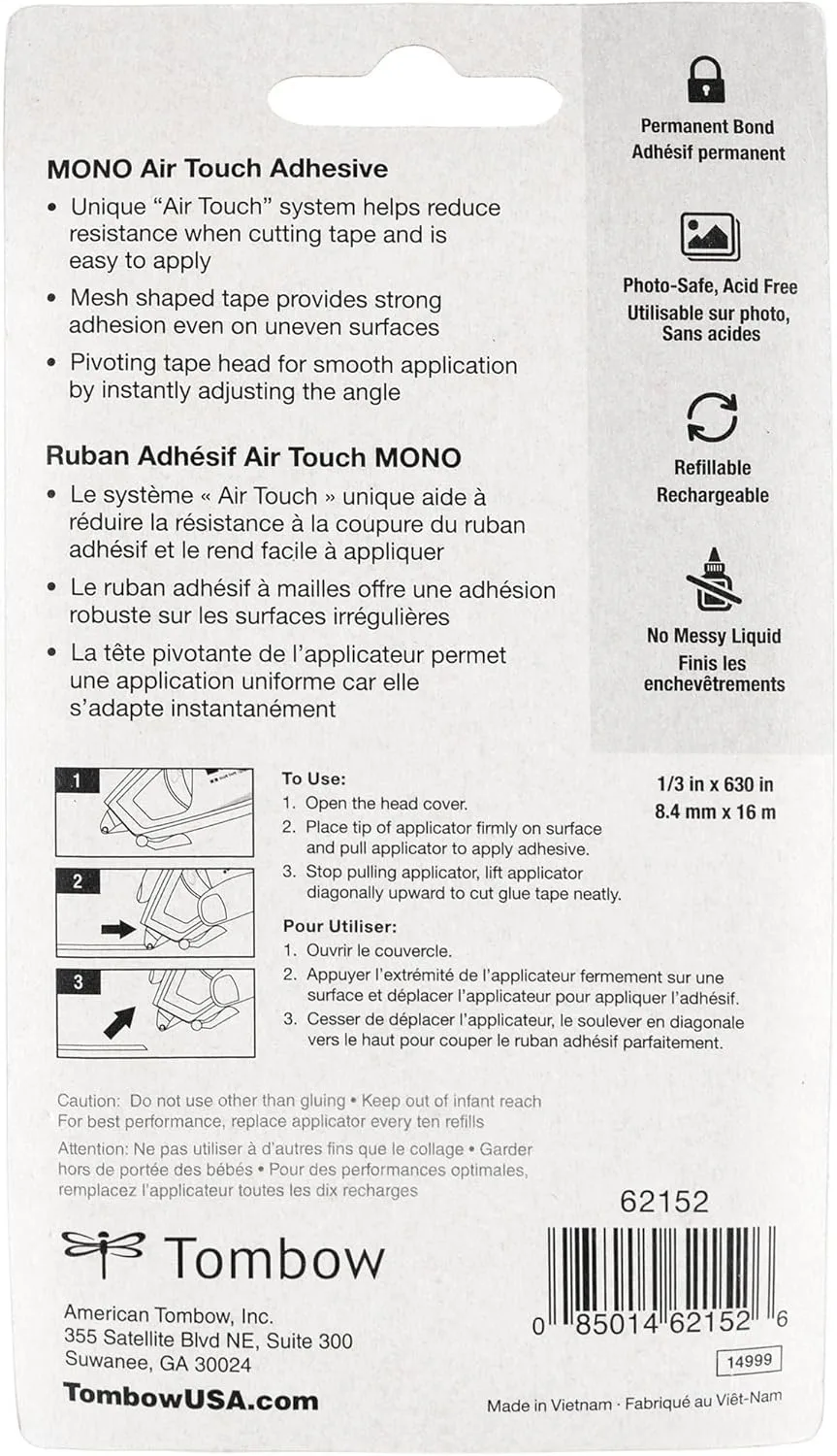Tombow Air Touch Adhesive - 17.50 yd Length x 0.33in Width - Dispenser Included - For Smooth Surface - 1 Each