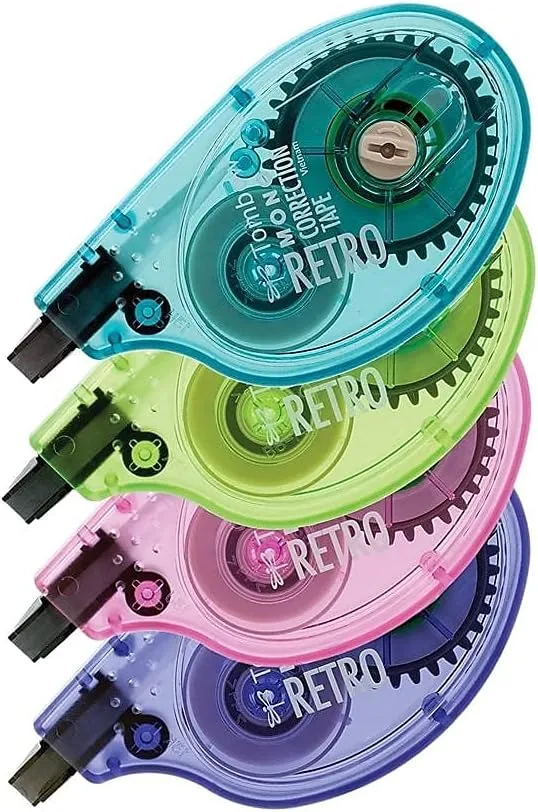 Tombow 68679 Correction Tape,1/6-Inch x 394-Inch, 4/PK,White/Assorted Dispenser
