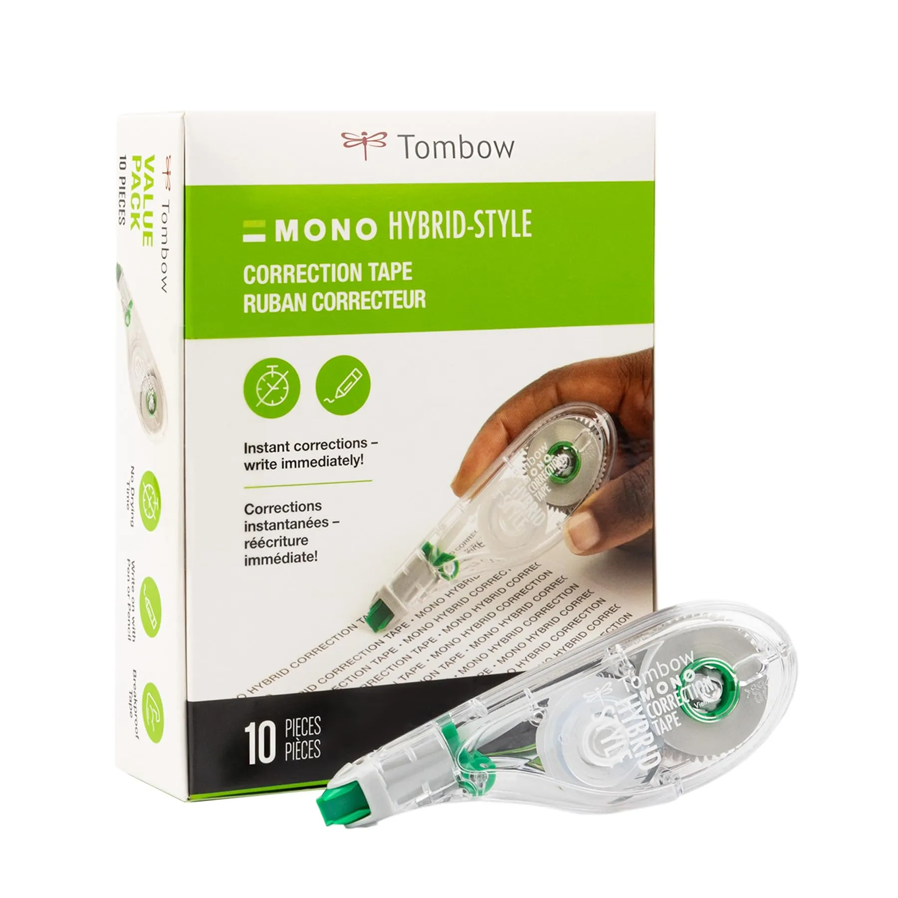 Tombow MONO Hybrid Correction Tape, 10-Pack, 0.17in x 394in, Non-Refillable