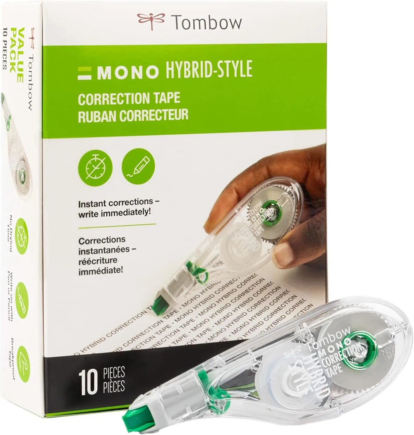 Tombow MONO Hybrid Correction Tape, 10-Pack, 0.17in x 394in, Non-Refillable