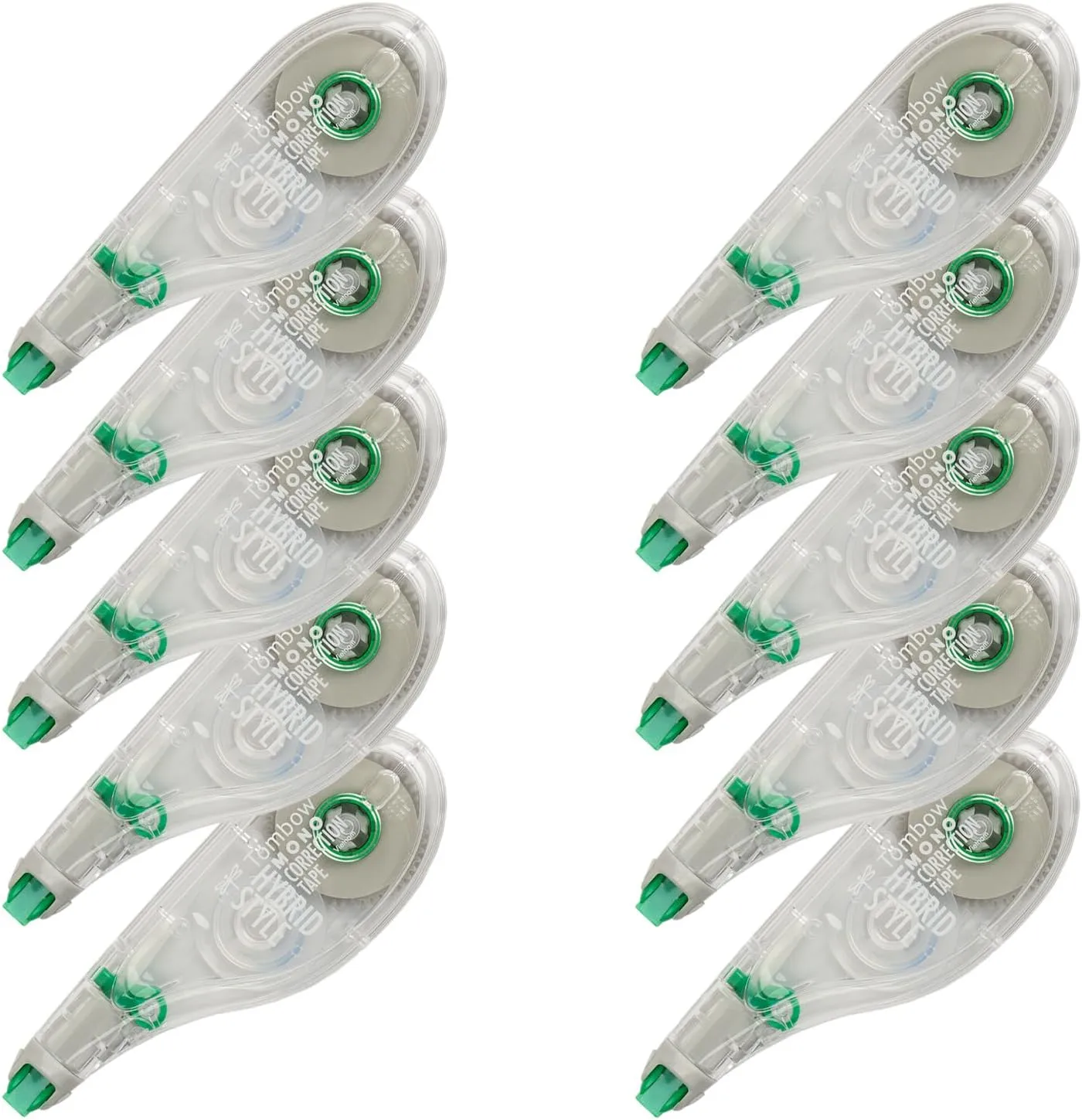 Tombow MONO Hybrid Correction Tape, 10-Pack, 0.17in x 394in, Non-Refillable