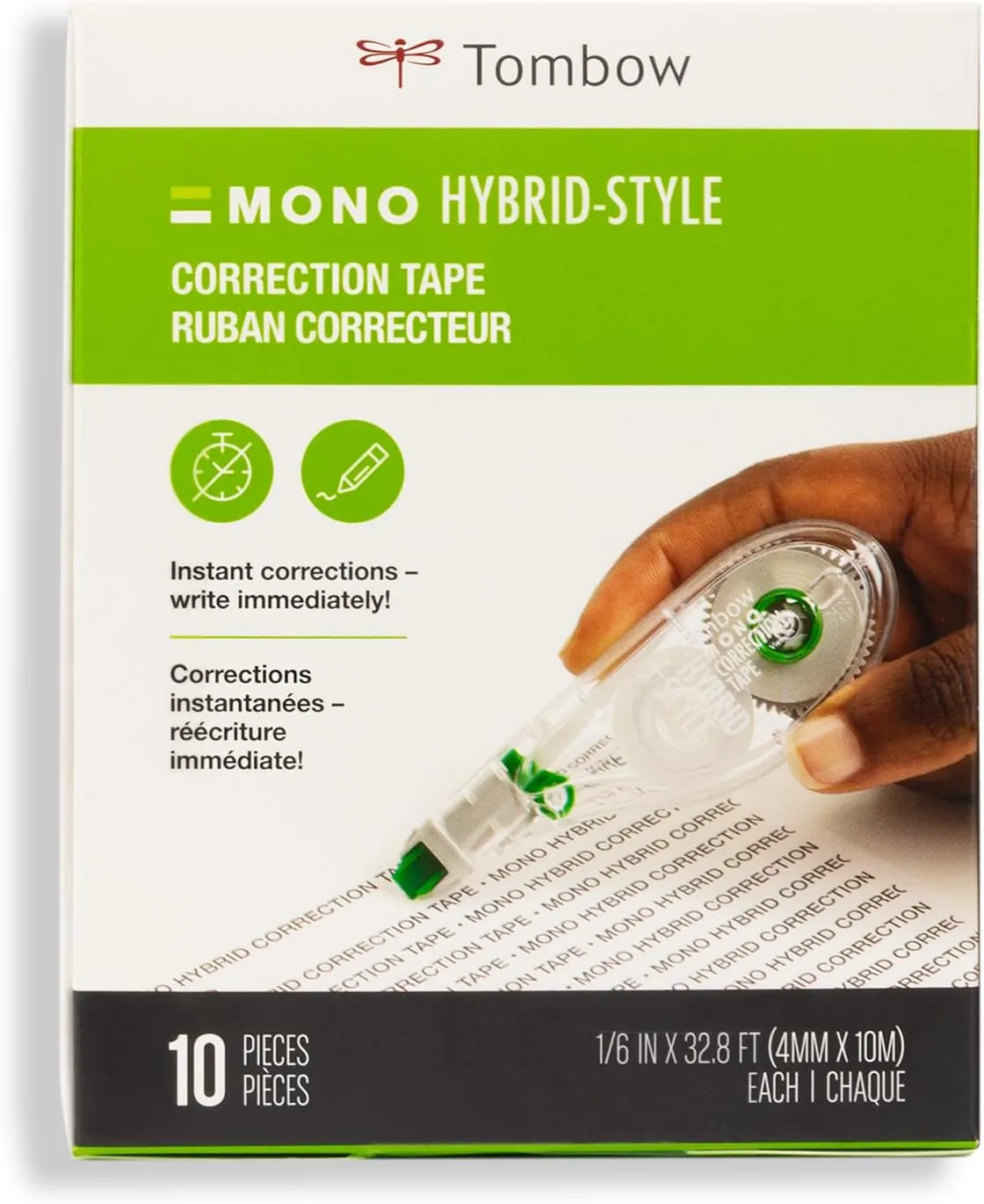 Tombow MONO Hybrid Correction Tape, 10-Pack, 0.17in x 394in, Non-Refillable
