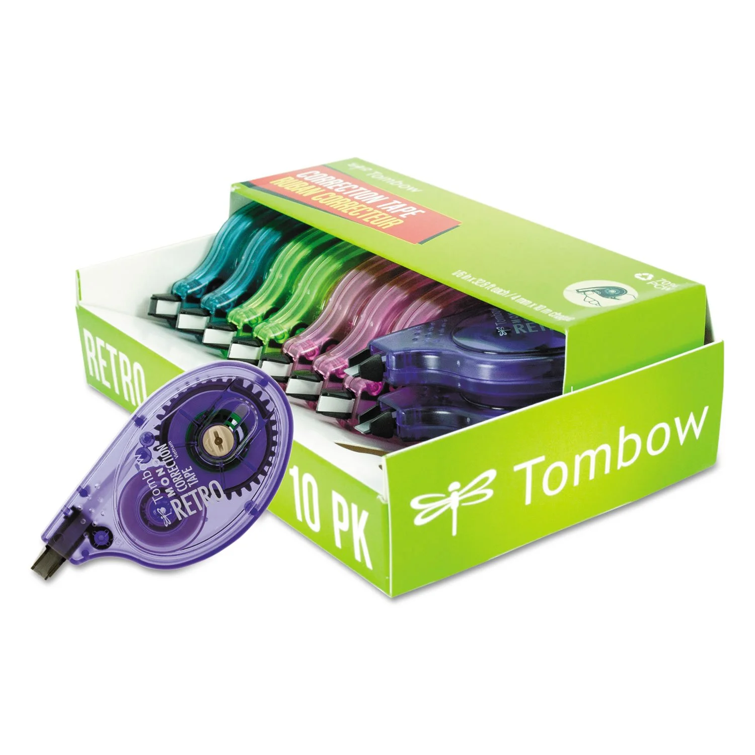 Tombow 68723 MONO Retro Correction Tape, Assorted Colors, 10-Pack