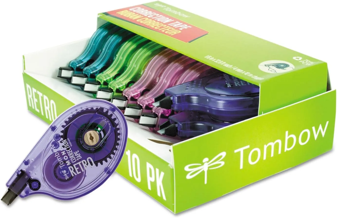 Tombow 68723 MONO Retro Correction Tape, Assorted Colors, 10-Pack