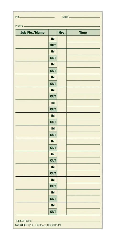 TOPS Job Cards, 2-Sided, 3-1/2" x 8-1/2", Manila, Green Print Front/Back, 500-Count (1290)