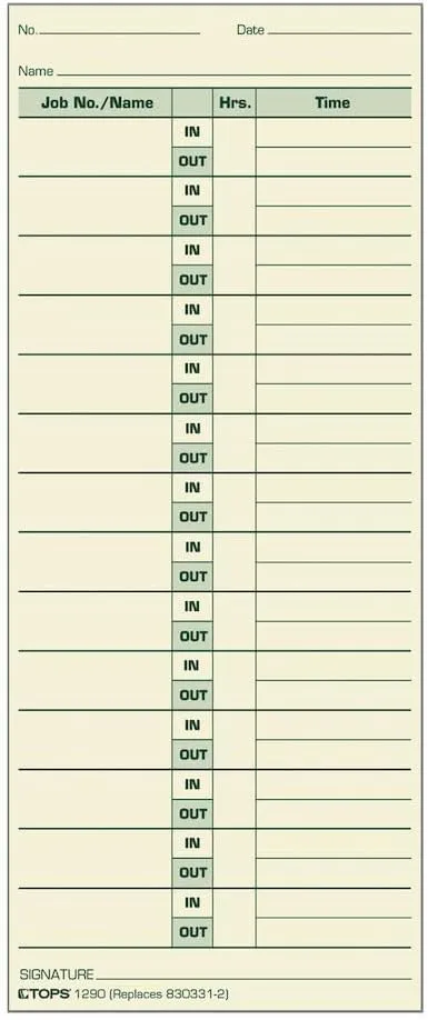 TOPS Job Cards, 2-Sided, 3-1/2" x 8-1/2", Manila, Green Print Front/Back, 500-Count (1290)