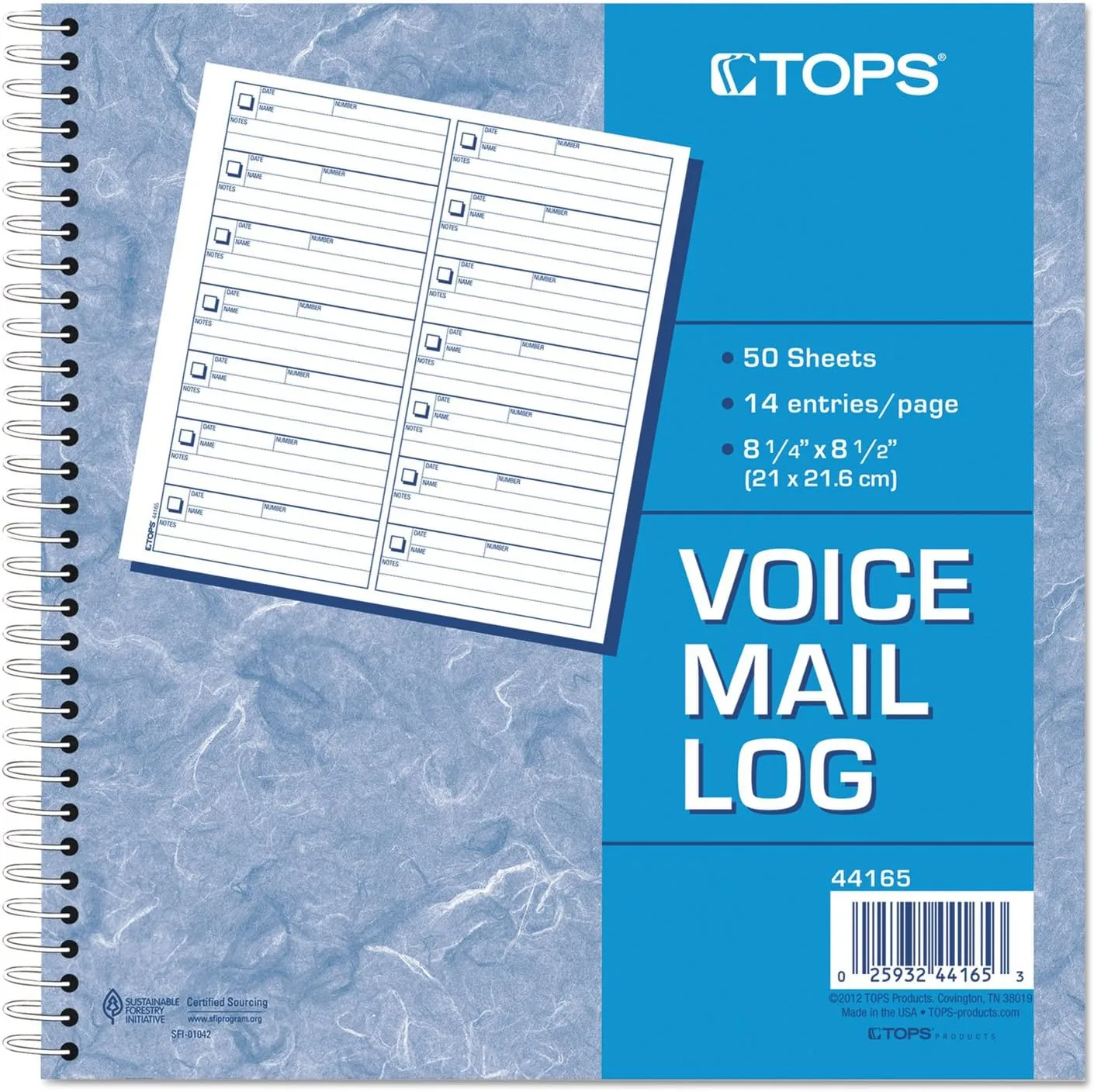 TOPS 44165 Voice Mail Log Book, 8 1/2 X 8-1/4, 1,400-Message Book