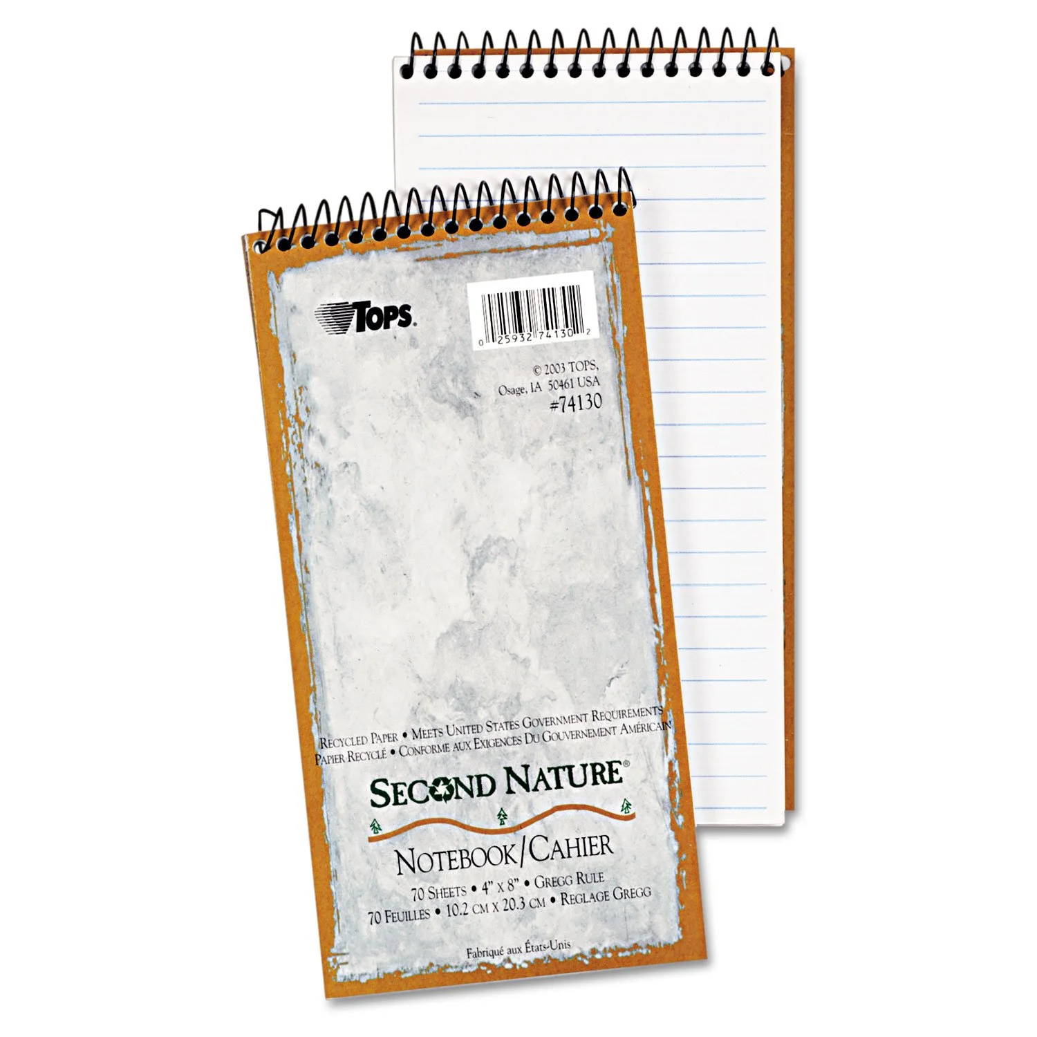 TOPS Second Nature Reporter's Notebook, 4" x 8", Gregg Rule, 70 Sheets (74130)