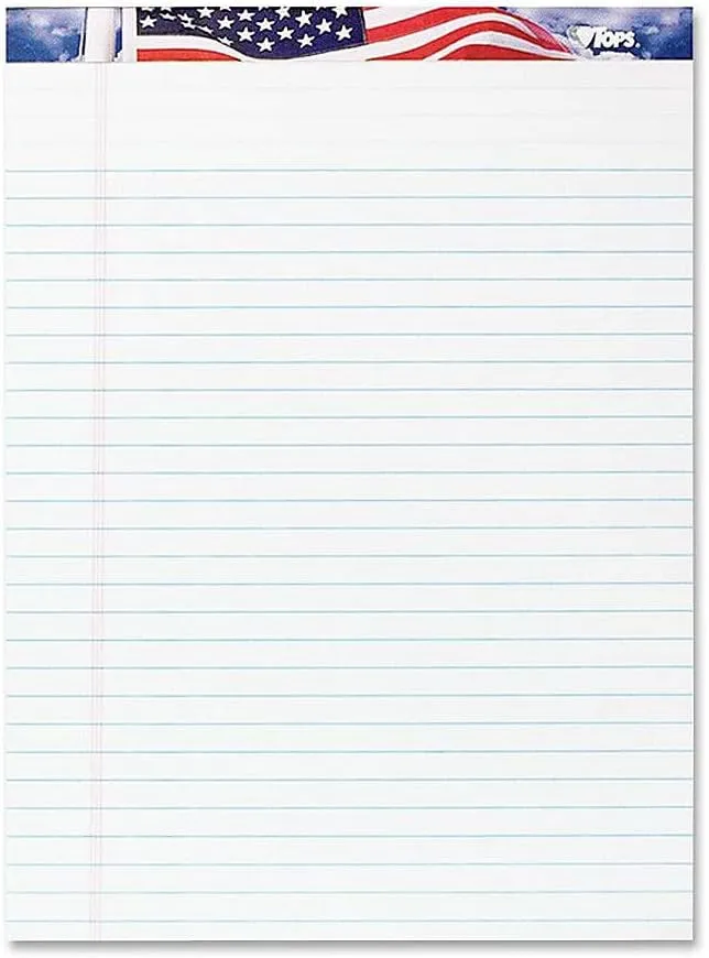 TOPS Perforated American Pride Writing Pads, 8 1/2in x 11 3/4in, Legal Ruled, 50 Sheets, White, Pack Of 3 Pads