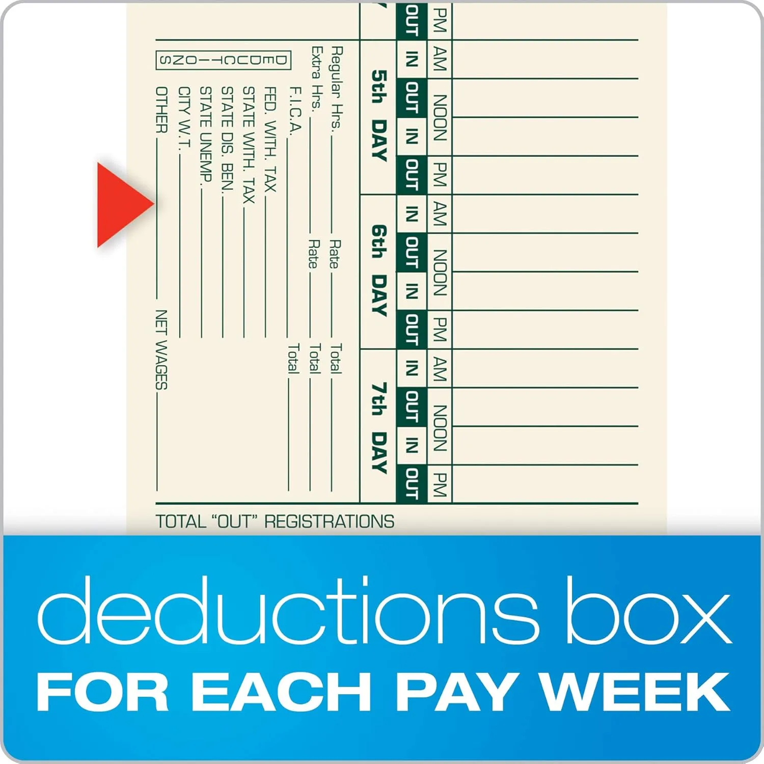 TOPS Time Cards, Bi-Weekly, 2-Sided, Numbered Days, 3-1/2" x 9", Manila, Green/Red Print, 500-Count (1275)
