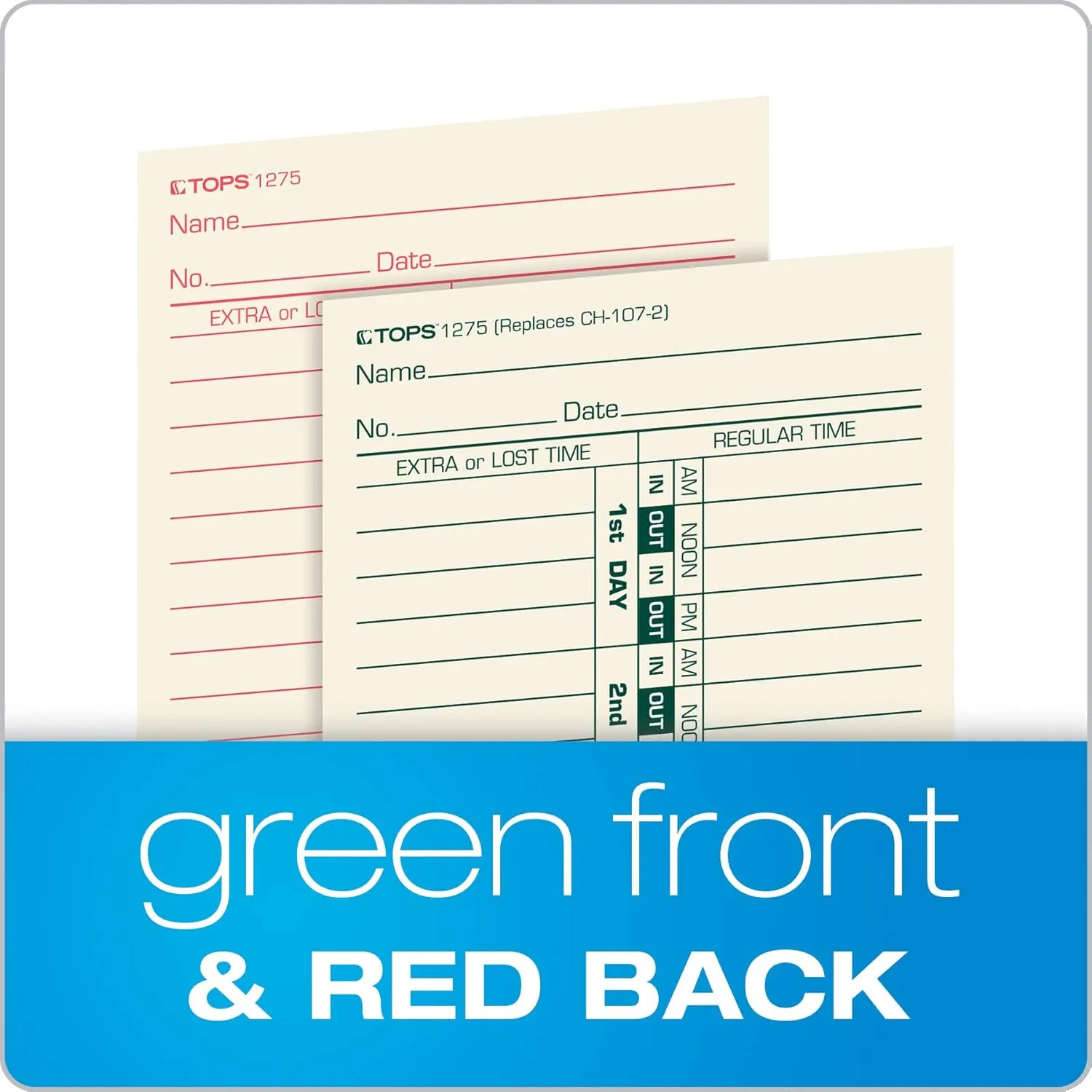TOPS Time Cards, Bi-Weekly, 2-Sided, Numbered Days, 3-1/2" x 9", Manila, Green/Red Print, 500-Count (1275)