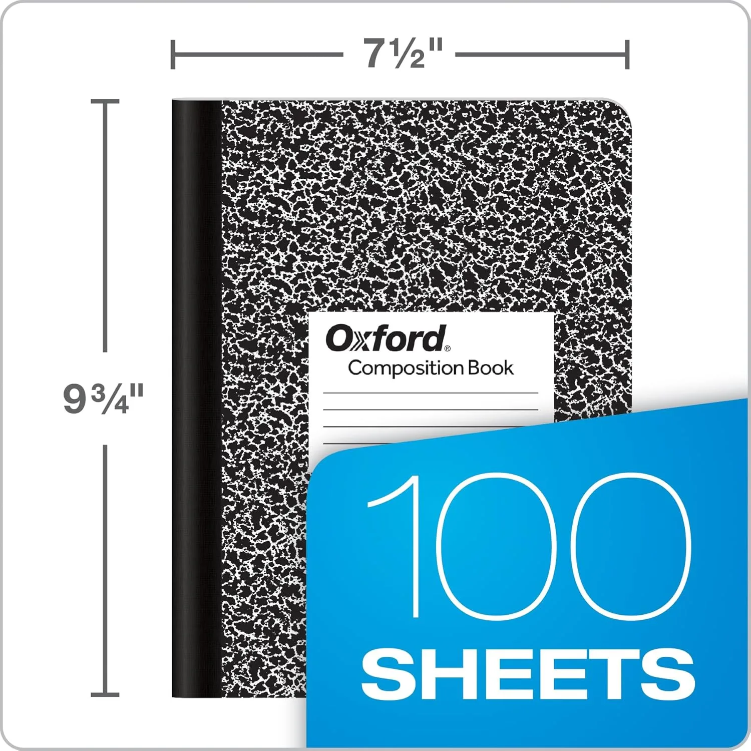 TOPS Composition Book, 7-1/2in x 9-3/4in, Wide Rule, 100 Sheets, Black Marble
