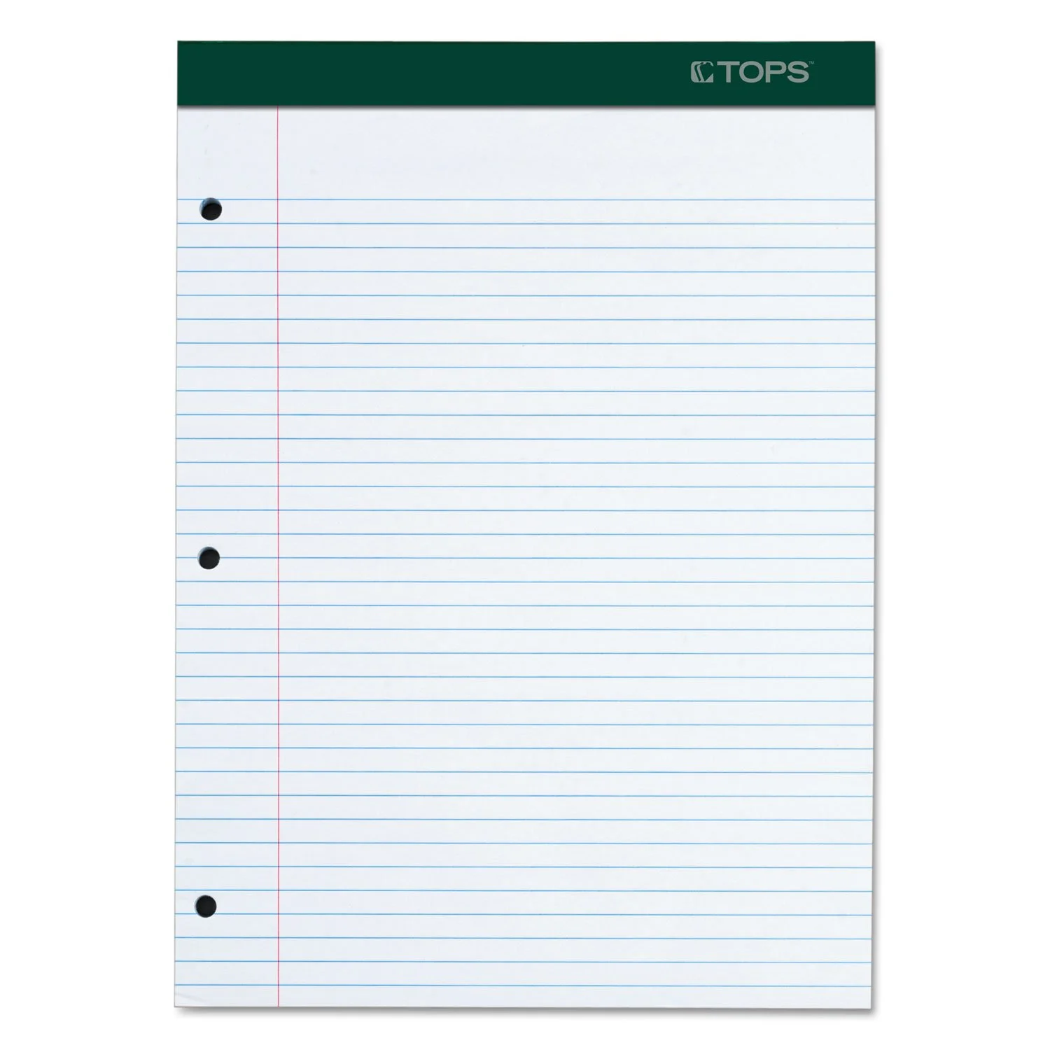 TOPS Docket Writing Pad, 8-1/2" x 11-3/4", College Rule, White Paper, 3-Hole Punched, 100 Sheets (63384)