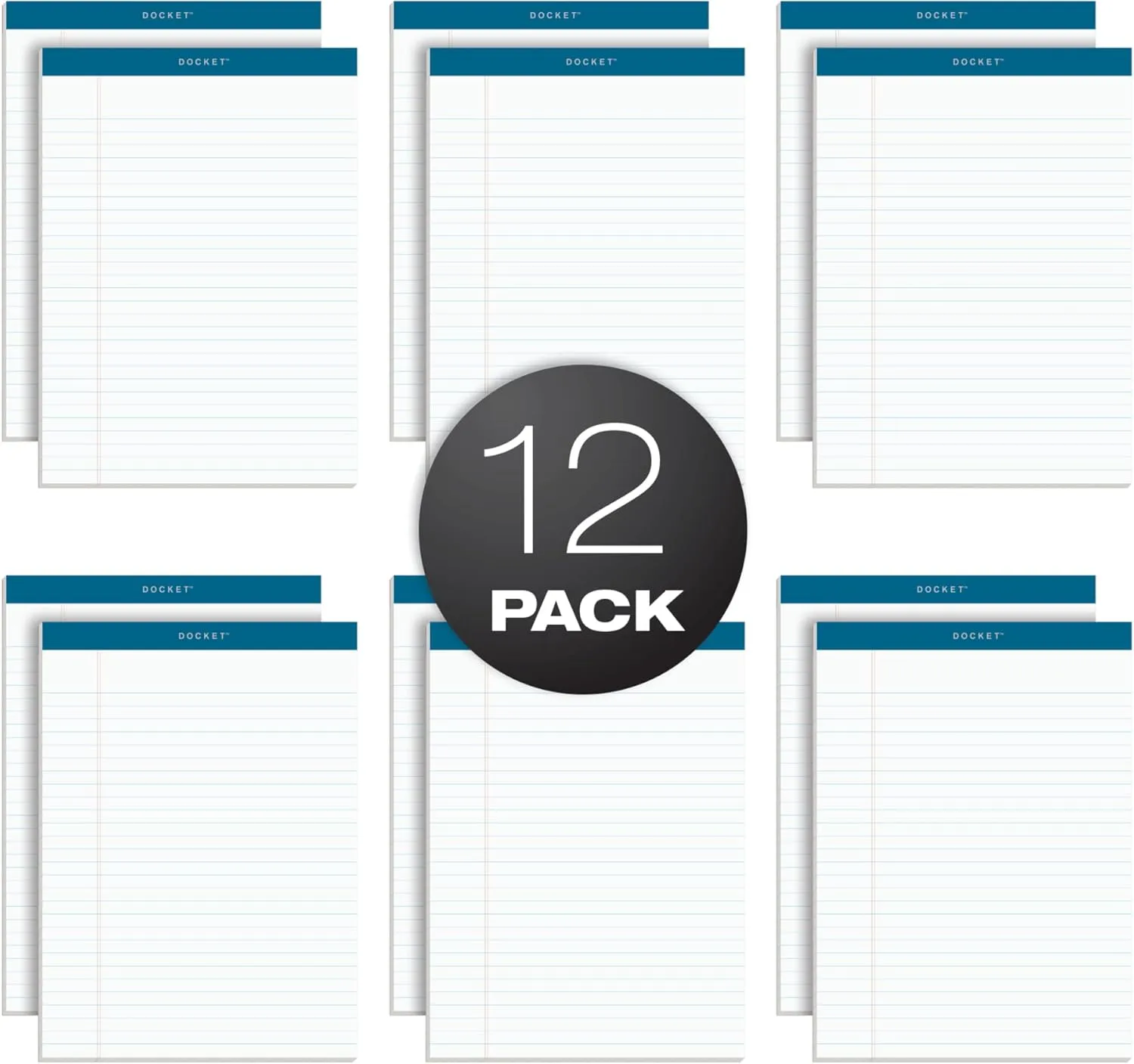 TOPS Docket Writing Pads, 8-1/2" x 11-3/4", Legal Rule, White Paper, 50 Sheets, 12 Pack (63410)
