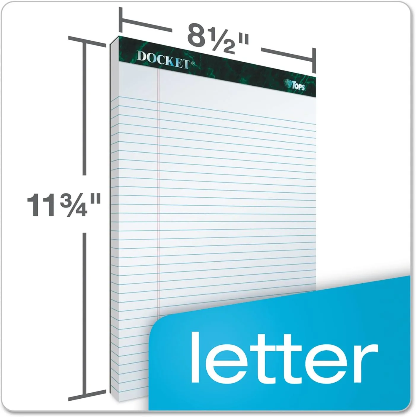 TOPS Docket Writing Pads, 8-1/2" x 11-3/4", Legal Rule, White Paper, 50 Sheets, 12 Pack (63410)