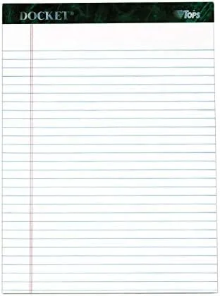 TOPS Docket Writing Pads, 8-1/2" x 11-3/4", Legal Rule, White Paper, 50 Sheets, 12 Pack (63410)