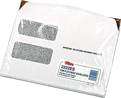 TOPS 2222ES Double Window Tax Form Envelope/1099R/Misc Forms, Self-Seal, 9 x 5 5/8 (Pack of 24)