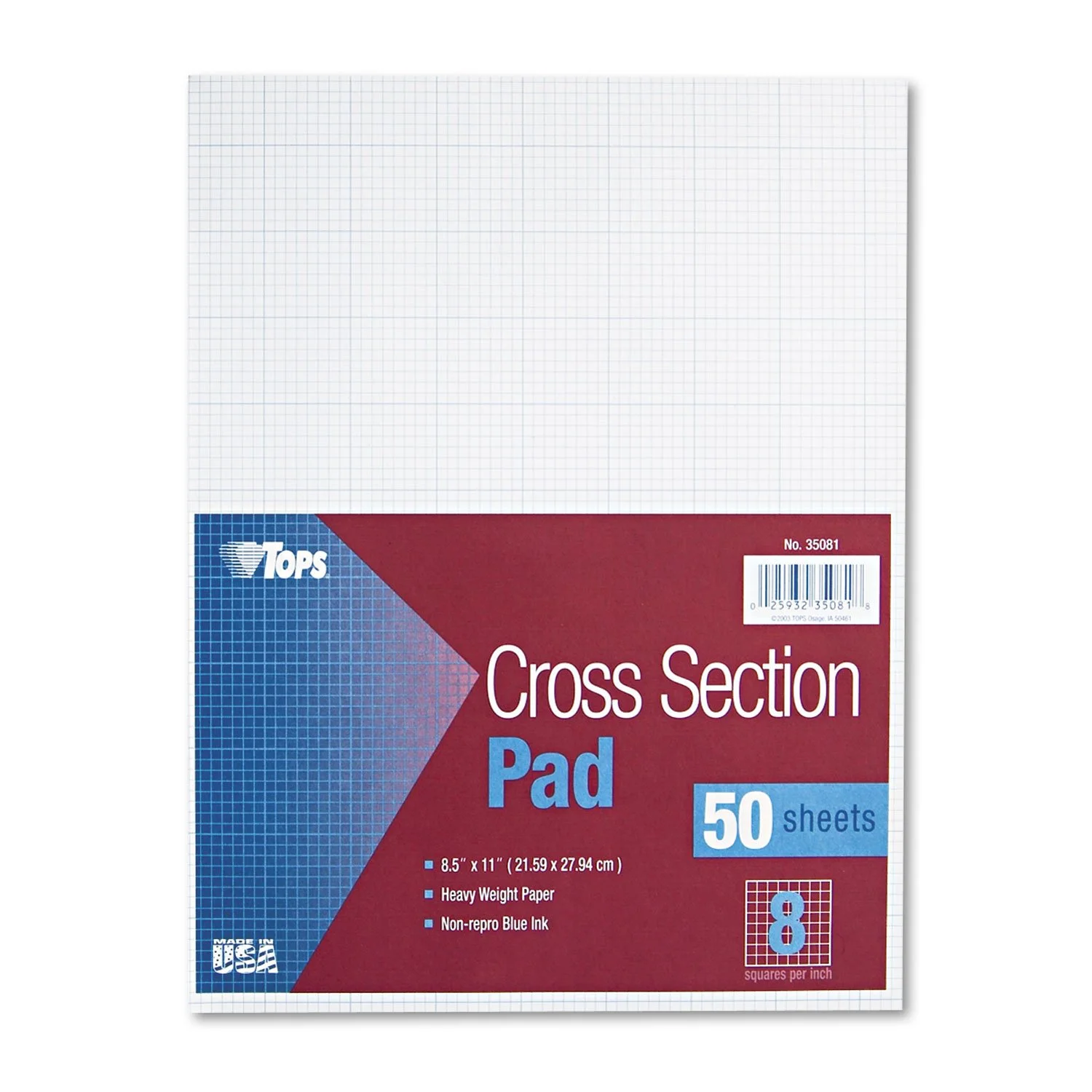 TOPS Cross-Section Pad, 8.5 x 11, 50 Sheets