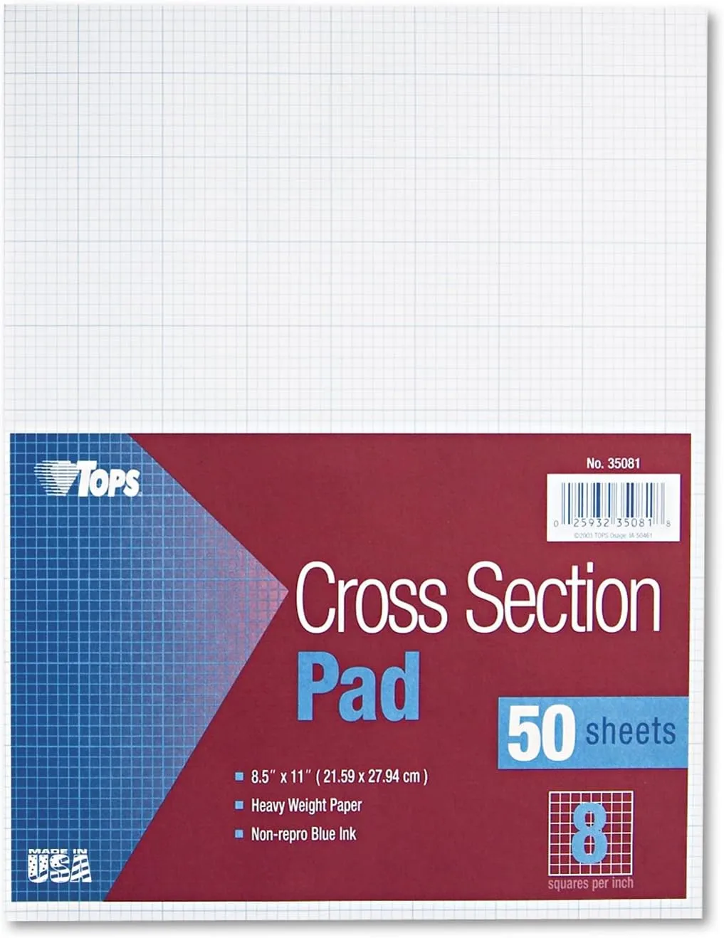 TOPS Cross-Section Pad, 8.5 x 11, 50 Sheets