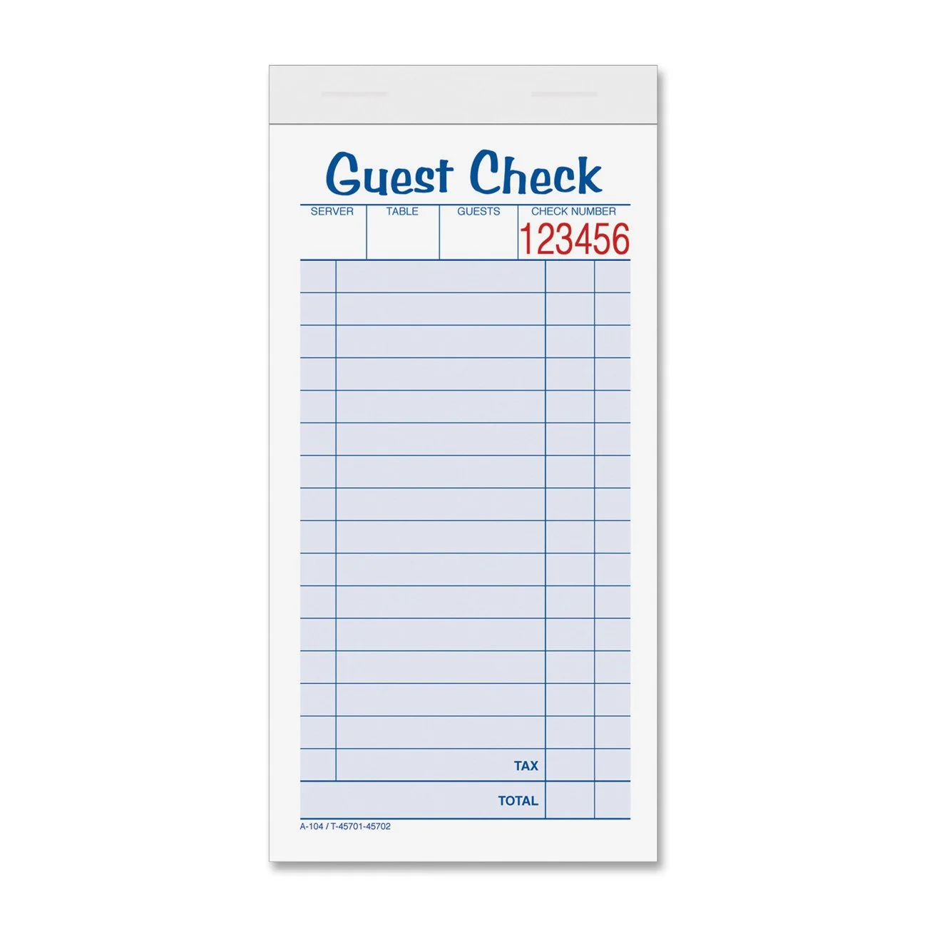 TOPS Guest Check Books, 2-Part, Carbonless, White/Canary, 3-11/32" x 6-3/8", 50 Sets/Pad, 10 Pads/Pack (45702)