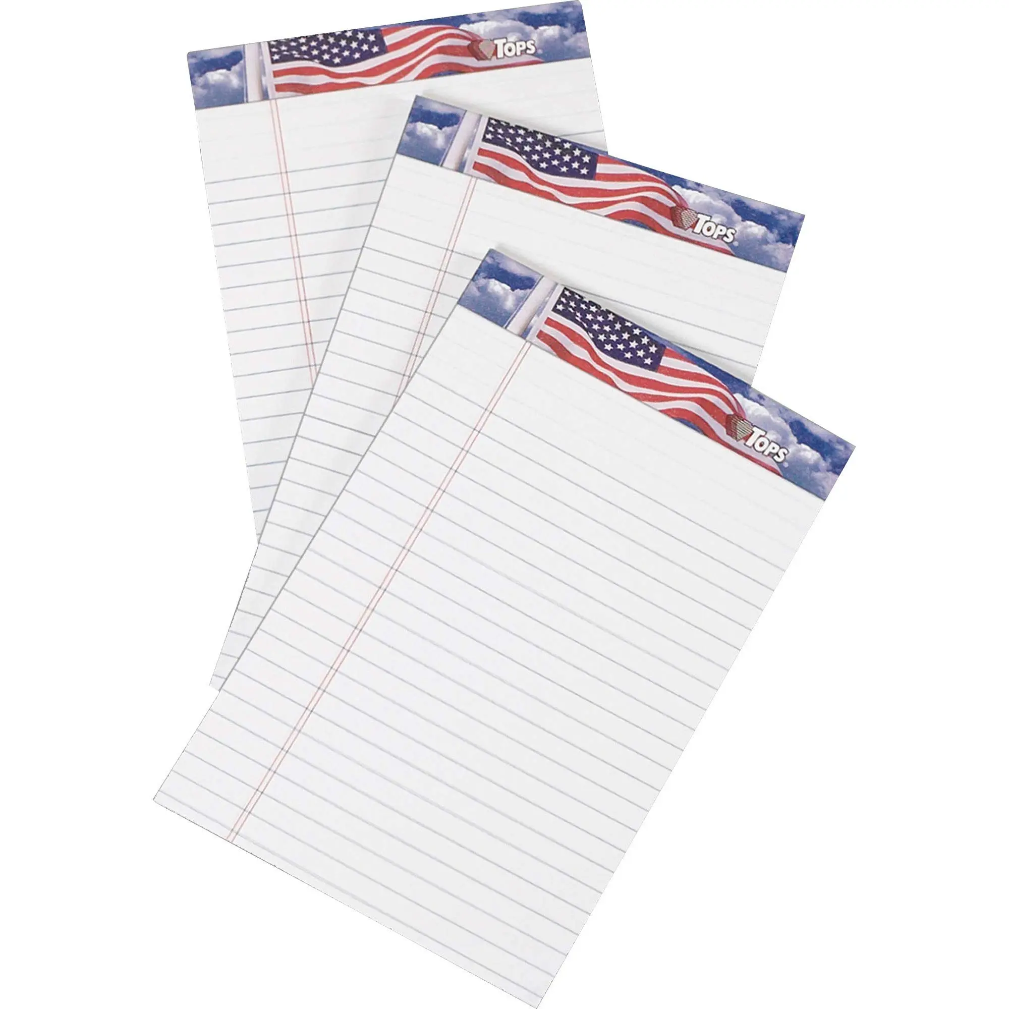 TOPS American Pride Jr. Legal Writing Tablet, 5 x 8 in, 50 Sheets, 3-Pack